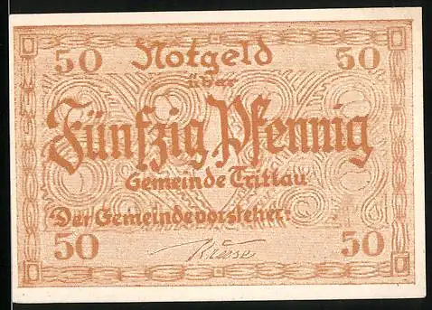 Notgeld Trittau, 50 Pfennig, Ortspartie am Rathaus