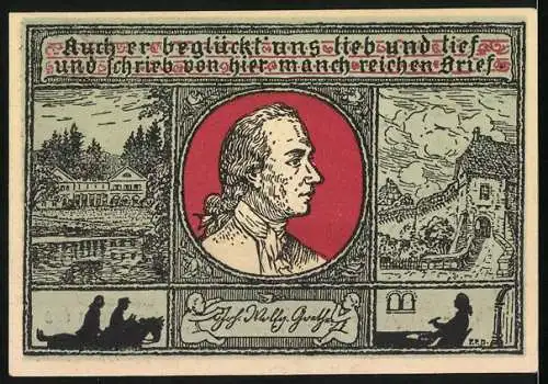 Notgeld Eisenach 1921, 50 Pfennig, Notgeldsammler, Konterfei eines Briefeschreibers