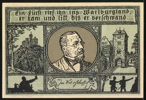 Notgeld Eisenach 1921, 50 Pfennig, Notgeldsammler, Konterfei eines Mannes mit Brille und Fliege