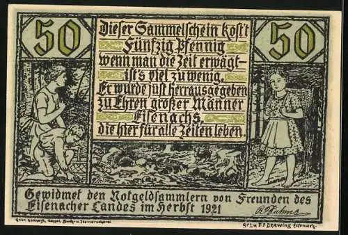 Notgeld Eisenach 1921, 50 Pfennig, Notgeldsammler, Konterfei eines jung gestorbenen