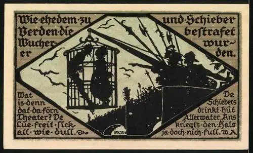 Notgeld Verden /Aller 1921, 50 Pfennig, Wucherer und Schieber im Käfig