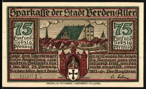 Notgeld Verden /Aller 1921, 75 Pfennig, Dämon würgt einen Mann