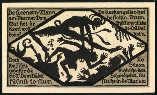 Notgeld Verden /Aller 1921, 75 Pfennig, Dämon würgt einen Mann