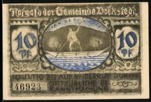 Notgeld Volkstedt 1921, 10 Pfennig, Stocherkahn auf der Saale