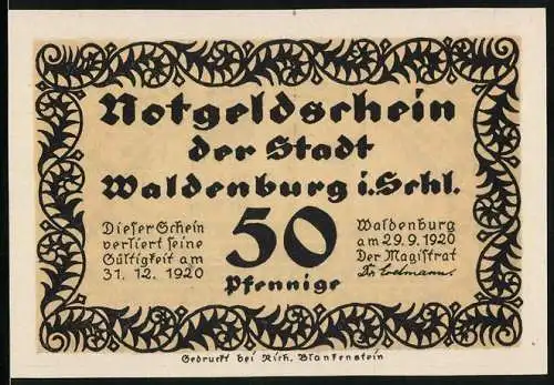 Notgeld Waldenburg in Schl. 1920, 50 Pfennig, Schulgebäude