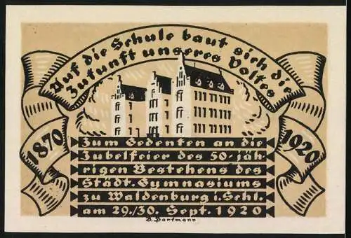 Notgeld Waldenburg in Schl. 1920, 50 Pfennig, Schulgebäude
