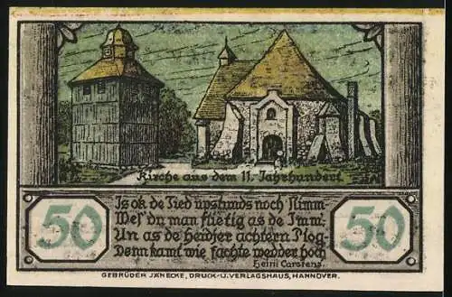 Notgeld Visselhövede 1921, 50 Pfennig, Kirche aus dem 11. Jahrhundert