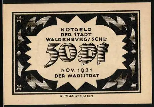 Notgeld Waldenburg in Schl. 1921, 50 Pfennig, Ansicht einer Fabrik