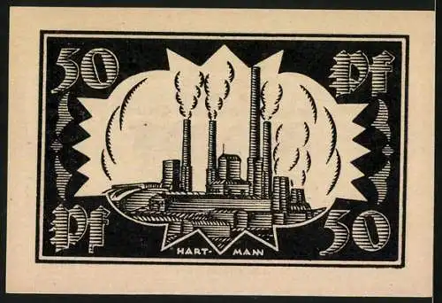 Notgeld Waldenburg in Schl. 1921, 50 Pfennig, Ansicht einer Fabrik