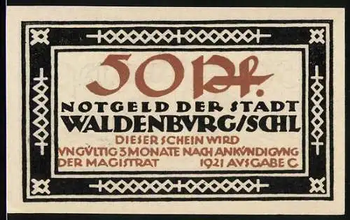 Notgeld Waldenburg in Schl. 1921, 50 Pfennig, Medizinische Symbolik