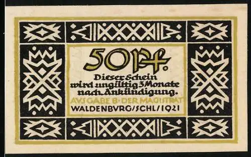 Notgeld Waldenburg in Schl. 1921, 50 Pfennig, Heraldische Eiche