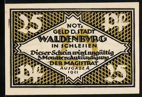 Notgeld Waldenburg in Schl. 1921, 25 Pfennig, Teil der Ausgabe A