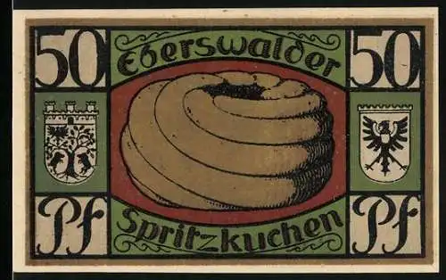Notgeld Eberswalde 1921, 50 Pfennig, Spritzkuchen und Gesundbrunnen