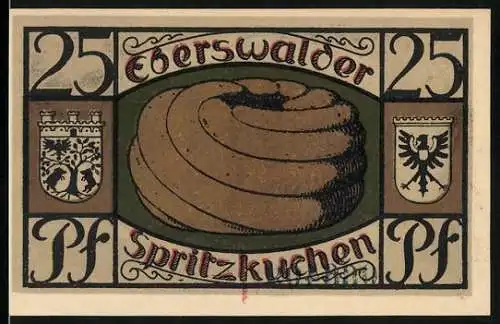 Notgeld Eberswalde 1921, 25 Pfennig, Eberswalder Spritzkuchen, der Gesundbrunnen