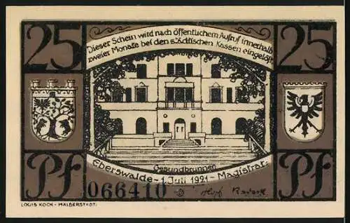 Notgeld Eberswalde 1921, 25 Pfennig, Eberswalder Spritzkuchen, der Gesundbrunnen