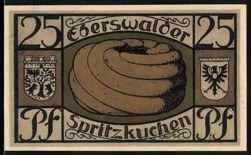 Notgeld Eberswalde 1921, 25 Pfennig, Eberswalder Spritzkuchen, Gesundbrunnen-Portal
