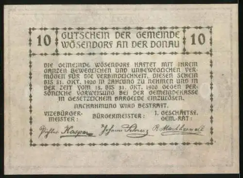 Notgeld Wösendorf i. d. Wachau 1920, 10 Heller, Partie an einem Heiligenhäuschen