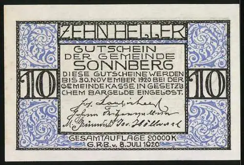 Notgeld Sonnberg 1920, 10 Heller, Holzfäller bei der Arbeit