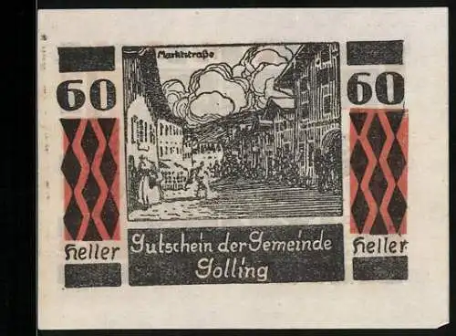 Notgeld Golling, 60 Heller, Marktstrasse und Schlosshof