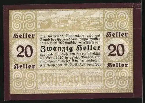 Notgeld Wippenham 1920, 20 Heller, Bauer am Pferdepflug