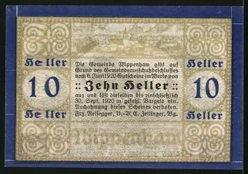 Notgeld Wippenham 1920, 10 Heller, Bauer am Pferdepflug