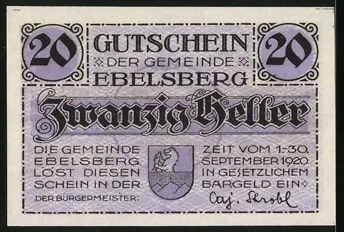 Notgeld Ebelsberg 1920, 20 Heller, Blick auf das Schloss