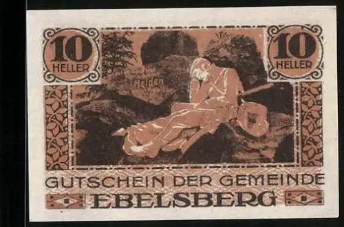 Notgeld Ebelsberg 1920, 10 Heller, Verzweifelter Soldat in Uniform