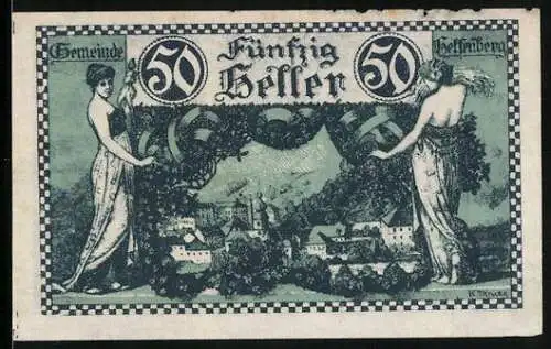 Notgeld Helfenberg 1920, 50 Heller, Ortsansicht mit der Kirche