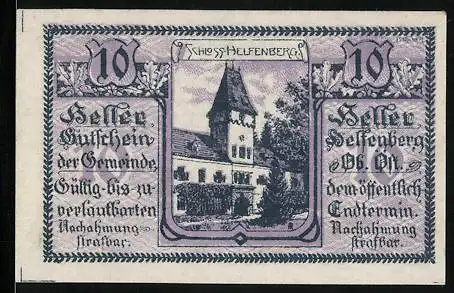 Notgeld Helfenberg 1920, 10 Heller, Das Schloss Helfenberg