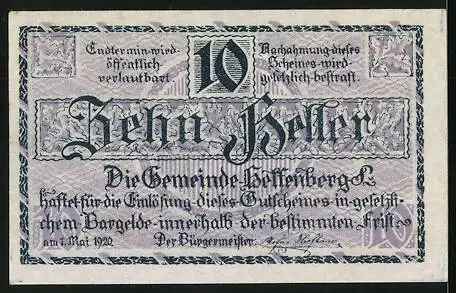 Notgeld Helfenberg 1920, 10 Heller, Das Schloss Helfenberg