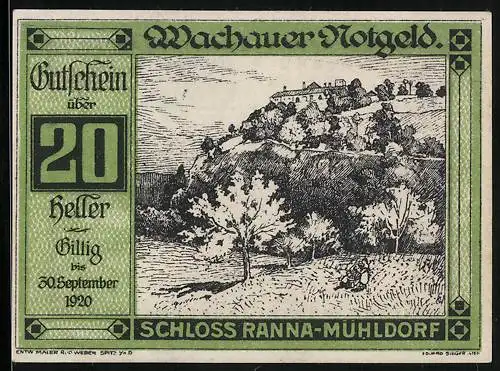 Notgeld Spitz an der Donau 1920, 20 Heller, Schloss Ranna-Mühldorf