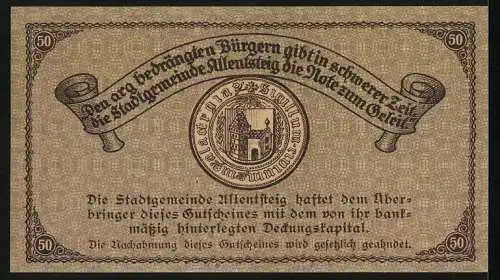 Notgeld Allentsteig 1920, 50 Heller, Die Befestigungsanlage