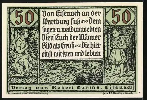 Notgeld Eisenach, 50 Pfennig, Konterfei Fritz Reuters und sein Grab