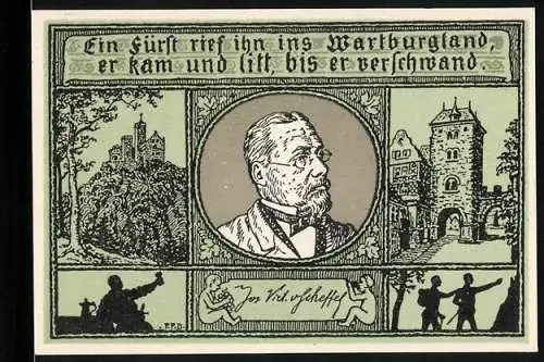 Notgeld Eisenach, 50 Pfennig, Konterfei von Josef Victor von Scheffel