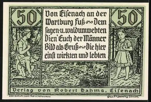 Notgeld Eisenach, 50 Pfennig, Konterfei von Josef Victor von Scheffel