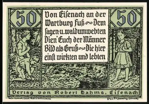 Notgeld Eisenach, 50 Pfennig, Konterfei von Moritz von Schwind
