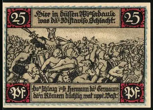 Notgeld Eisbergen 1921, 25 Pfennig, Hermann der Germane in der Schlacht