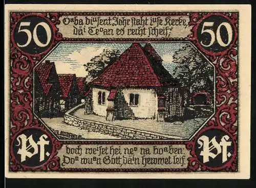 Notgeld Eisbergen 1921, 50 Pfennig, Alte runde Kirche