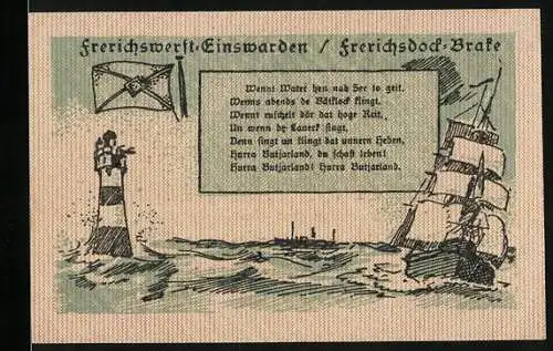 Notgeld Einswarden 1921, 50 Pfennig, Szene aus der Werft von J. Frerichs & Co., stürmische See