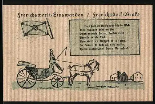 Notgeld Einswarden 1921, 50 Pfennig, Szene aus der Werft von J. Frerichs & Co., Pferdekutsche