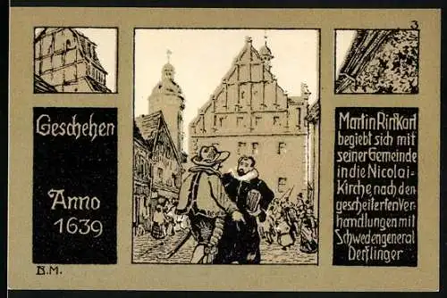 Notgeld Eilenburg, 50 Pfennig, Martin Rinckart begibt sich mit seiner Gemeinde in die Nicolai-Kirche