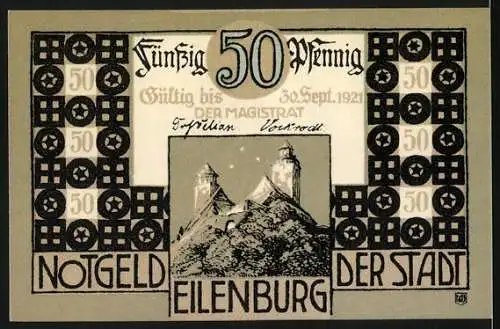 Notgeld Eilenburg, 50 Pfennig, Martin Rinckart begibt sich mit seiner Gemeinde in die Nicolai-Kirche