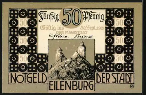 Notgeld Eilenburg, 50 Pfennig, Die Birkenstadt am Muldenstrand