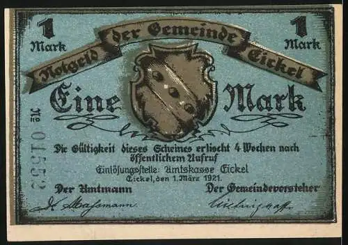 Notgeld Eickel 1921, 1 Mark, Kinder an der Kriegsküche