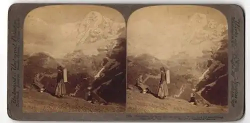 Stereo-Fotografie Underwood & Underwood, New York, Ansicht Lauterbrunnen, Eiger & Mönch Bergmassiv