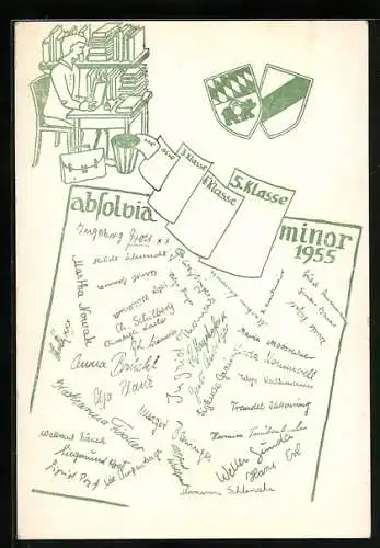 Künstler-AK Absolvia minor 1955, Wappen
