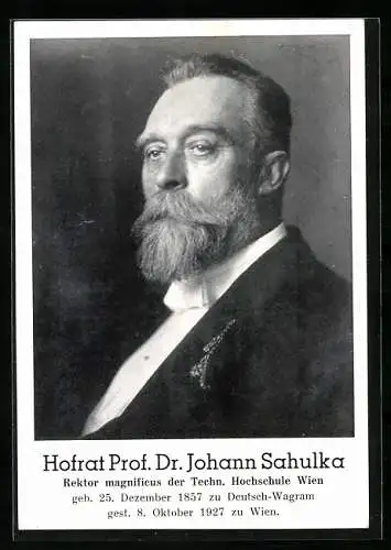 AK Hofrat Prof. Dr. Johann Sahulka, Rektor der Techn. Hochschule Wien