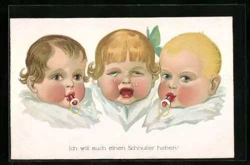 AK Kinder mit Schnuller abgebildet, eins weint