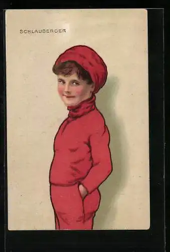 Künstler-AK Schlauberger mit roter Mütze
