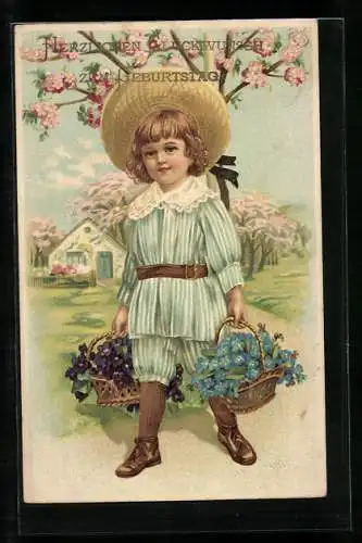 Künstler-AK Kind mit Blumenkörben